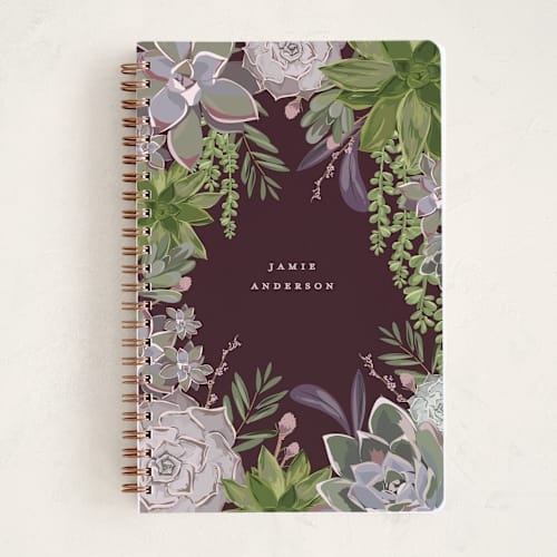 This is a eggplant journals with standard by Susan Moyal called wild succulents printing on premium cover stock in notebook