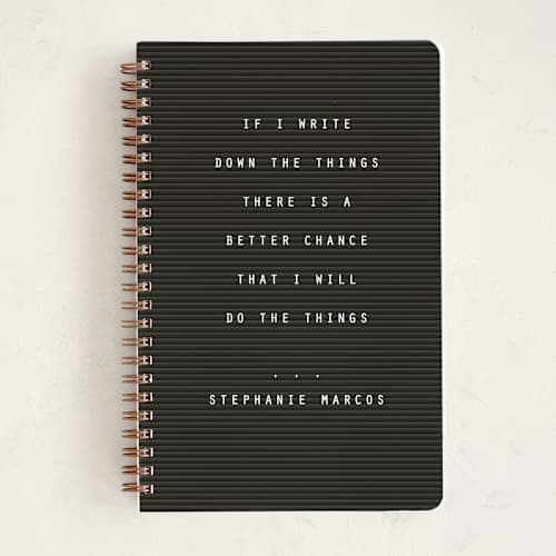 This is a night journals with standard by Lea Delaveris called letterboard printing on premium cover stock in notebook