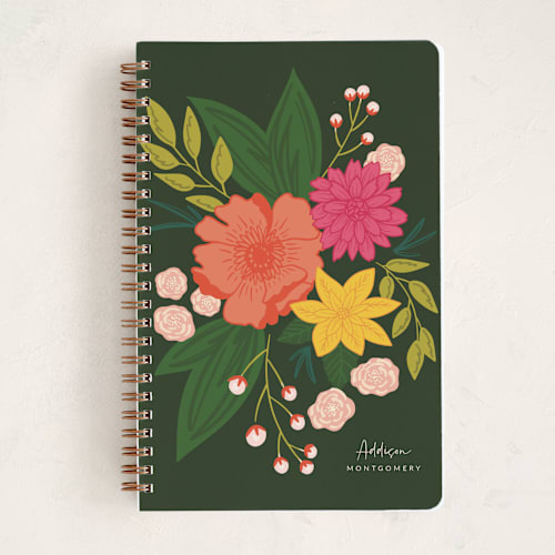 This is a emerald journals with standard by Megan Cash called bloomed printing on premium cover stock in notebook