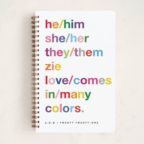 This is a crimson journals with standard by Jennifer Lew called pronouns printing on premium cover stock in notebook