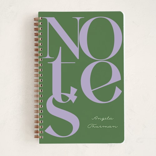 This is a moss journals with standard by Morgan Kendall called modern type printing on premium cover stock in notebook