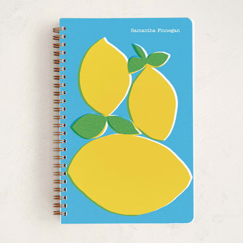This is a aqua journals with standard by Kristiina Almy called lively lemons printing on premium cover stock in notebook