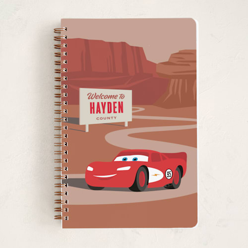 This is a red rock journals with standard by Jill Means called lightning mcqueen route 66 from disney and pixar's cars printing on premium cover stock in notebook