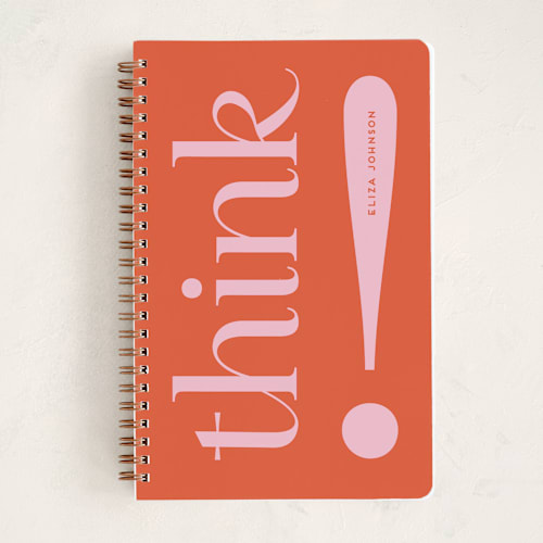 This is a pink raspberry journals with standard by Christie Garcia called think! printing on premium cover stock in notebook