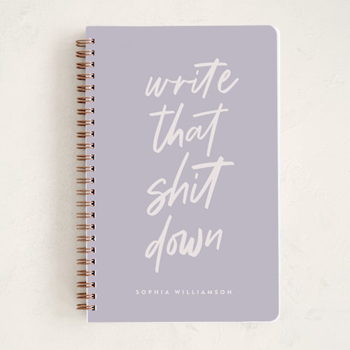 This is a lavender journals with standard by JoAnn Jinks called write it down printing on premium cover stock in notebook