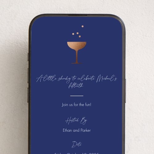 This is a royal online birthday invitations by mo kelley called a little shindig printing on digital paper in standard