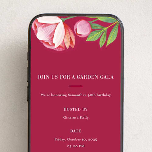This is a velvet online birthday invitations by Laura Moyer called a garden gala printing on digital paper in standard