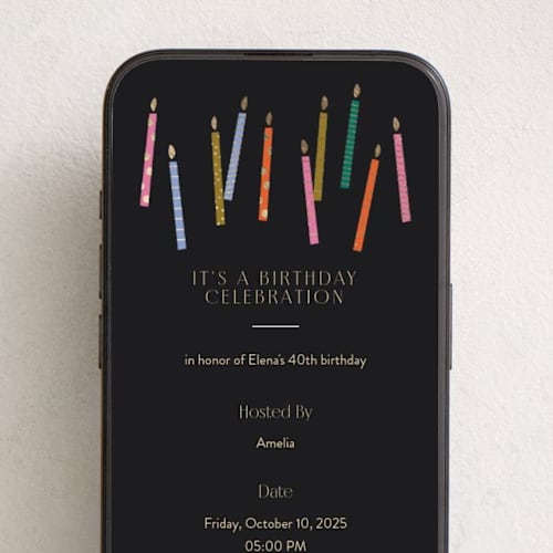 This is a midnight online birthday invitations by Ellen Schlegelmilch called scattered candles printing on digital paper in standard