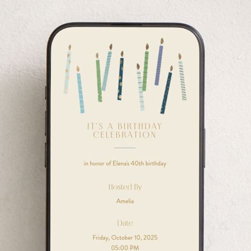 This is a frost online birthday invitations by Ellen Schlegelmilch called scattered candles printing on digital paper in standard