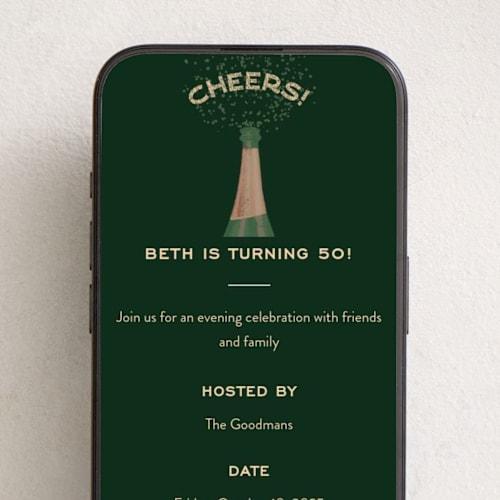 This is a emerald online birthday invitations by Julie Hebert called let's cheers! printing on digital paper in standard