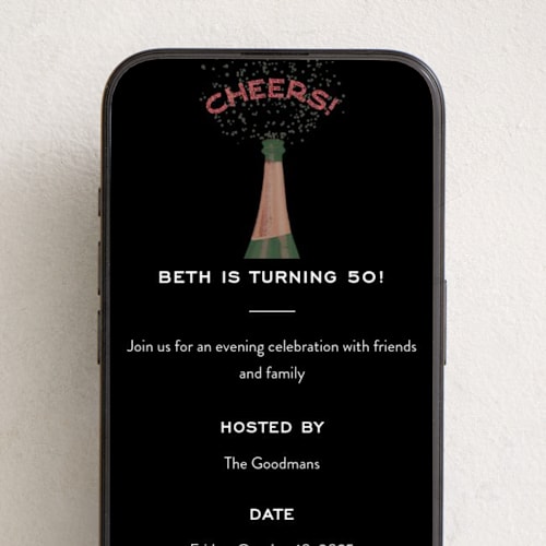 This is a noir online birthday invitations by Julie Hebert called let's cheers! printing on digital paper in standard