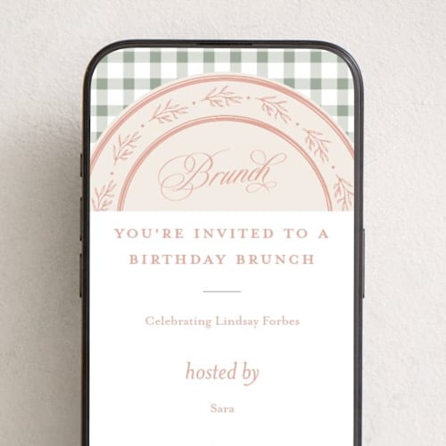 This is a peach online birthday invitations by Olivia Raufman called classic brunch printing on digital paper in standard