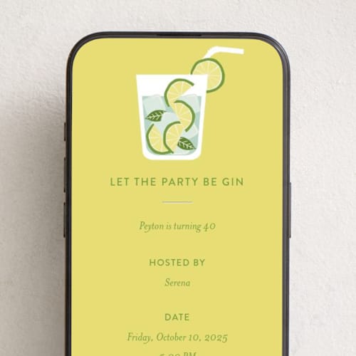 This is a zesty lemon online birthday invitations by Kampai Designs called be gin printing on digital paper in standard