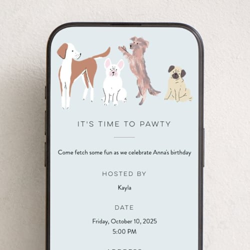 This is a sky online birthday invitations by Everett Paper Goods called pup party printing on digital paper in standard