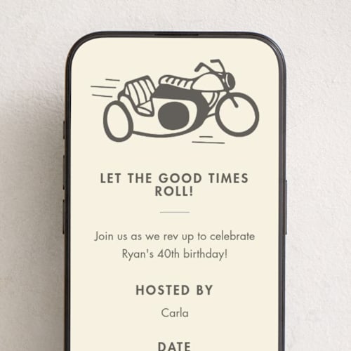 This is a linen online birthday invitations by Tennie and Co. called ride printing on digital paper in standard