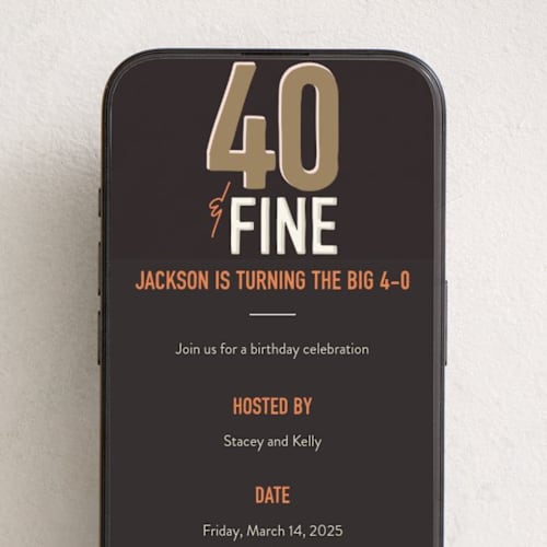 This is a gravel online birthday invitations by Robin Ott called forty-fine printing on digital paper in standard