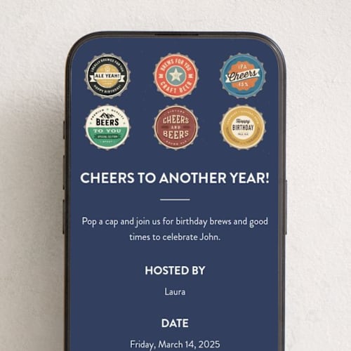 This is a navy online birthday invitations by Hooray Creative called bottle caps printing on digital paper in standard