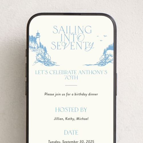 This is a sunrise online birthday invitations by Tennie and Co. called sailing printing on digital paper in standard