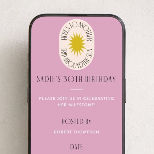This is a lilac online birthday invitations by Morgan Kendall called around the sun printing on digital paper in standard