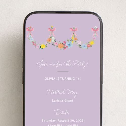 This is a lavender online birthday invitations by Petra Kern called flower braid printing on digital paper in standard