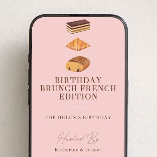 This is a petal online birthday invitations by Becky Nimoy called french patisserie brunch printing on digital paper in standard