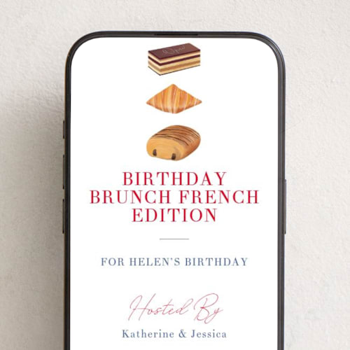 This is a cotton online birthday invitations by Becky Nimoy called french patisserie brunch printing on digital paper in standard