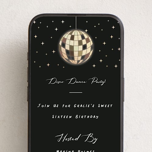 This is a night online birthday invitations by Jennifer Lew called disco printing on digital paper in standard