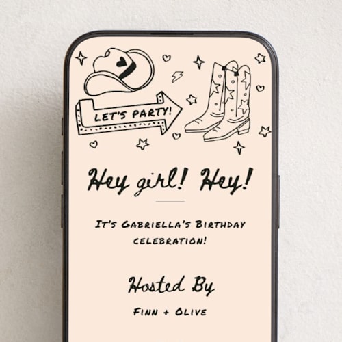 This is a licorice online birthday invitations by Jennifer Lew called cowboy club printing on digital paper in standard