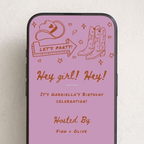 This is a grape online birthday invitations by Jennifer Lew called cowboy club printing on digital paper in standard