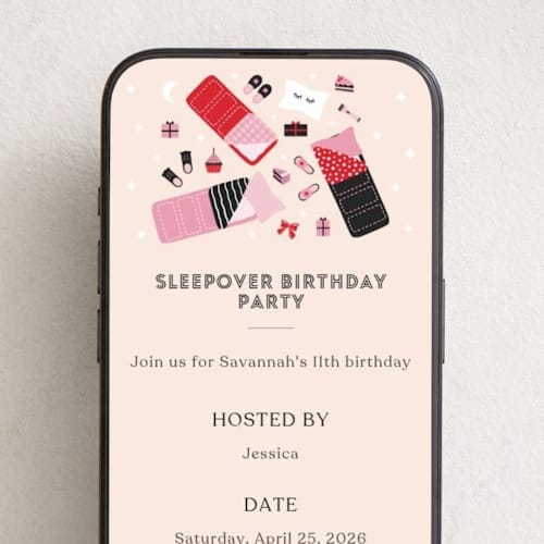 This is a cherry online birthday invitations by Ester Bernaldo de Quiros called sleepover party printing on digital paper in standard