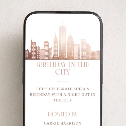 This is a sugar online birthday invitations by Stacy Maalouf called birthday in the city printing on digital paper in standard