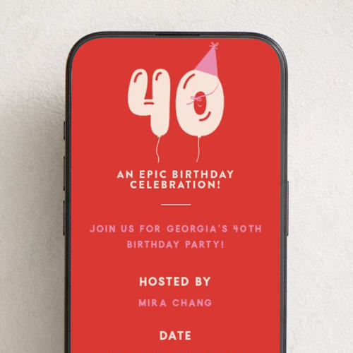 This is a berry online birthday invitations by Jennifer Lew called balloon years printing on digital paper in standard