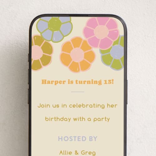 This is a creamsicle online birthday invitations by Annie Montgomery called retro floral printing on digital paper in standard