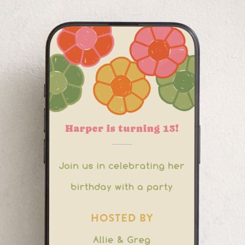 This is a fruit punch online birthday invitations by Annie Montgomery called retro floral printing on digital paper in standard