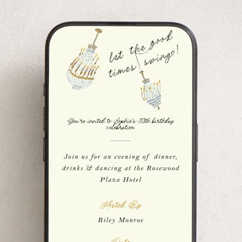 This is a midnight online birthday invitations by Sarah Rosenthal called let the good times swing printing on digital paper in standard