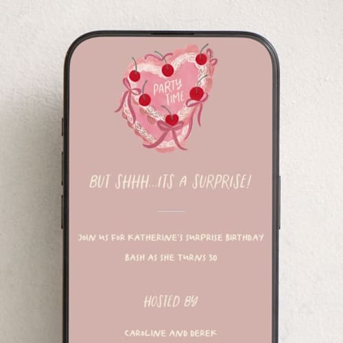 This is a plum online birthday invitations by Creo Study called surprise birthday printing on digital paper in standard