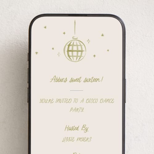 This is a olive online birthday invitations by Robert and Stella called disco sparkle printing on digital paper in standard