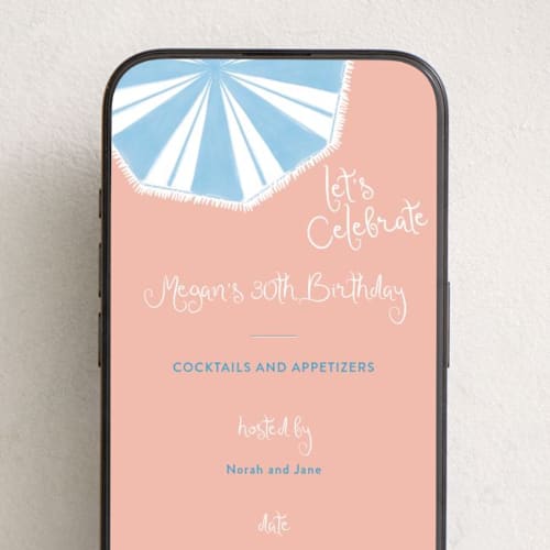 This is a coastal candy online birthday invitations by Tamara Hilje called umbrella printing on digital paper in standard