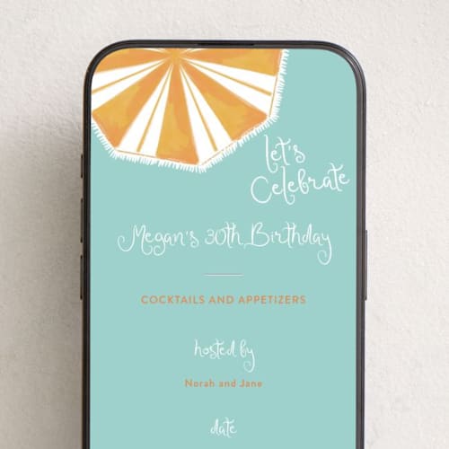This is a tangerine online birthday invitations by Tamara Hilje called umbrella printing on digital paper in standard