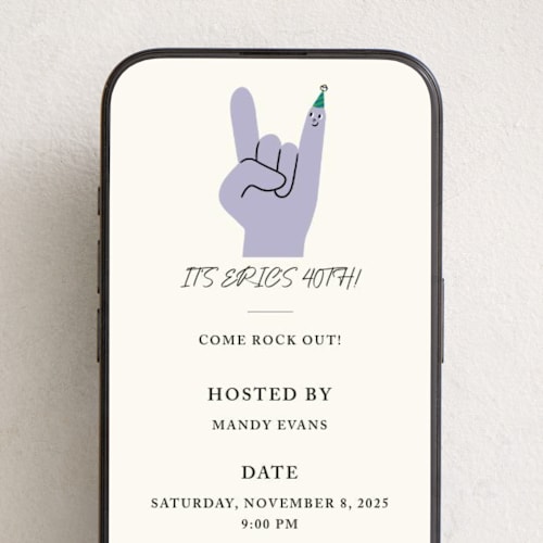 This is a lavender online birthday invitations by mo kelley called rock on! printing on digital paper in standard