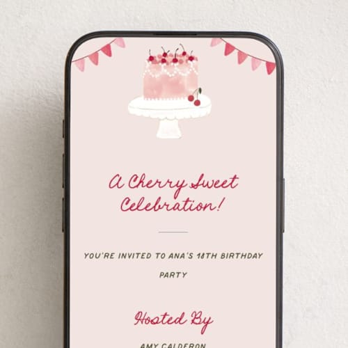 This is a petal online birthday invitations by Teju Reval called cherry cake printing on digital paper in standard