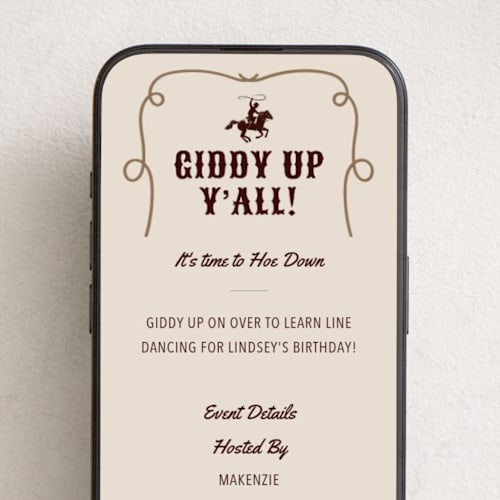 This is a chardonnay online birthday invitations by Sherley Ferreira called giddy up, y'all! printing on digital paper in standard