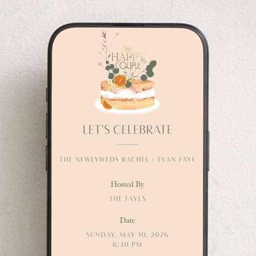This is a blush online invitations by Baumbirdy called the happy couple printing on digital paper in standard