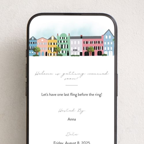 This is a cloud online invitations by Becky Nimoy called rainbow row weekend printing on digital paper in standard