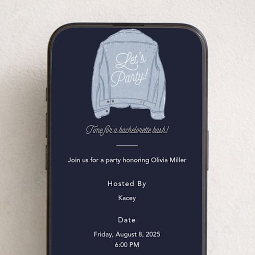 This is a chambray online invitations by Hudson meet Rose called wife of the party printing on digital paper in standard