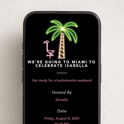 This is a midnight online invitations by Cindy Reynolds called miami neon printing on digital paper in standard