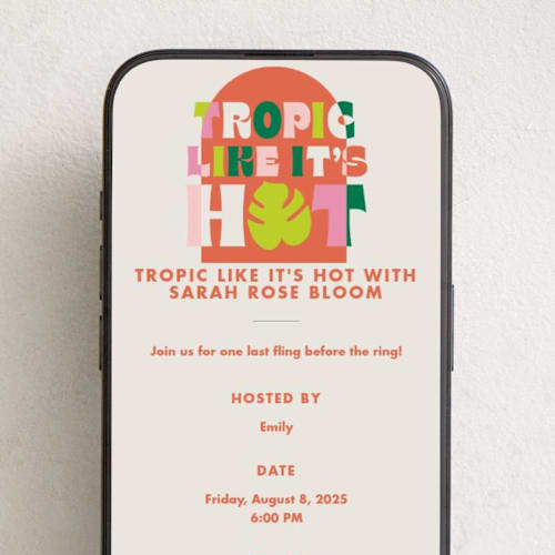 This is a tropical online invitations by Baumbirdy called tropic hot printing on digital paper in standard