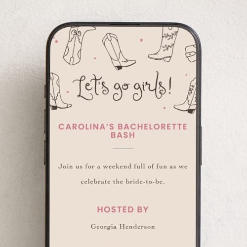 This is a leather online invitations by taylorVdesign called let's go girls printing on digital paper in standard