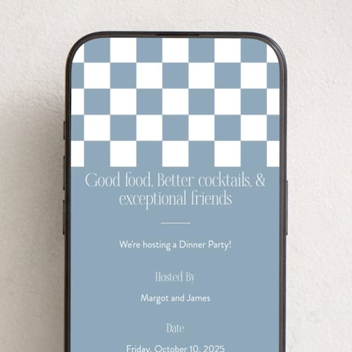 This is a dusty blue online invitations by Jackie Crawford called highlights printing on digital paper in standard