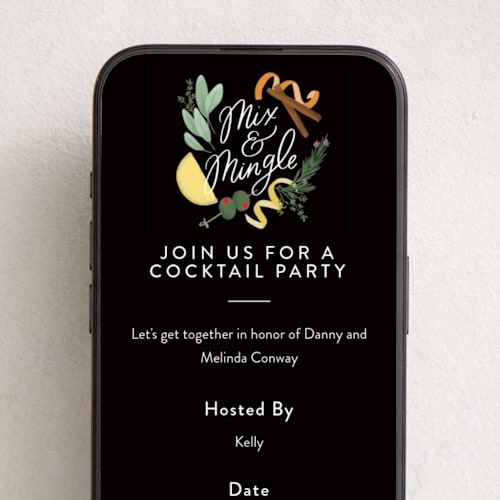This is a noir online invitations by Alethea and Ruth called mix and mingle printing on digital paper in standard